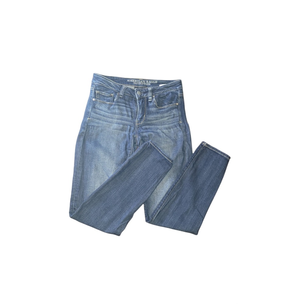 American Eagle Jeans Women Sz 2 Blue Denim Skinny Super Stretch Regular Everyday